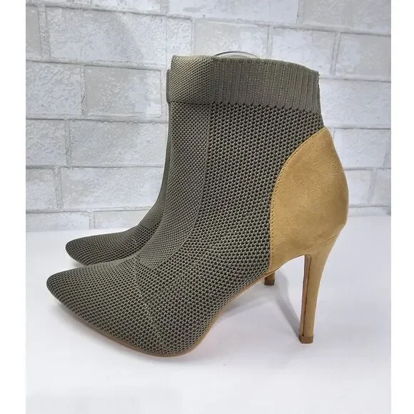 Jolimall Mesh Knit Textured Pointed Toe Stiletto Ankle Boots Olive/Khaki Size 8 - Picture 3 of 8